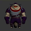 3D Shark Humanoid Character Model With Purple Outfit Red Scarf Shoulder Armor And Muscular Build