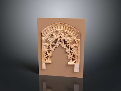 Intricate Wooden Arched Decorative Element With Detailed Carved Patterns 3d model