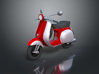 Red and White Classic Scooter With Black Seat And Chrome Details On Reflective Surface 3d model