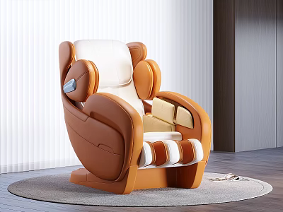 Modern Brown and White Leather Single Sofa with Plush Backrest and Armrests on Gray Rug 3d model
