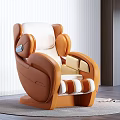 Modern Brown and White Leather Single Sofa with Plush Backrest and Armrests on Gray Rug
