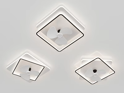 Modern Square Ceiling Lights With Built In Fan And White Frame Design 3d model
