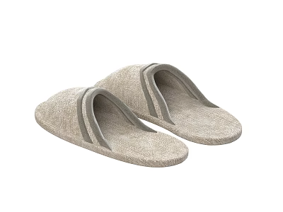 Beige Linen Indoor Slippers With Gray Trim And Open Toe Design 3d model
