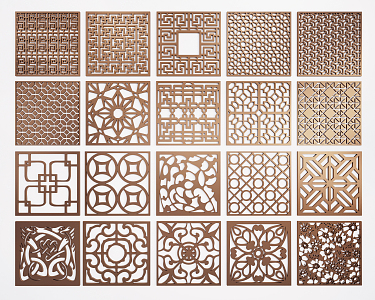 New Chinese Style Pattern Window Metal Lattice Pattern Carved Window Combination 3d model