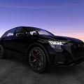 Black Audi Q8 Sporty SUV With LED Headlights Alloy Wheels And Sunset Sky View