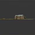 Detailed Brown Building Model Featuring White Roof And Grass Surroundings Yard Layout