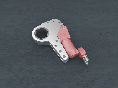 Durable Hydraulic Torque Wrench Hardware Tool With Silver Body Pink Cylinder And Hexagonal Head 3d model