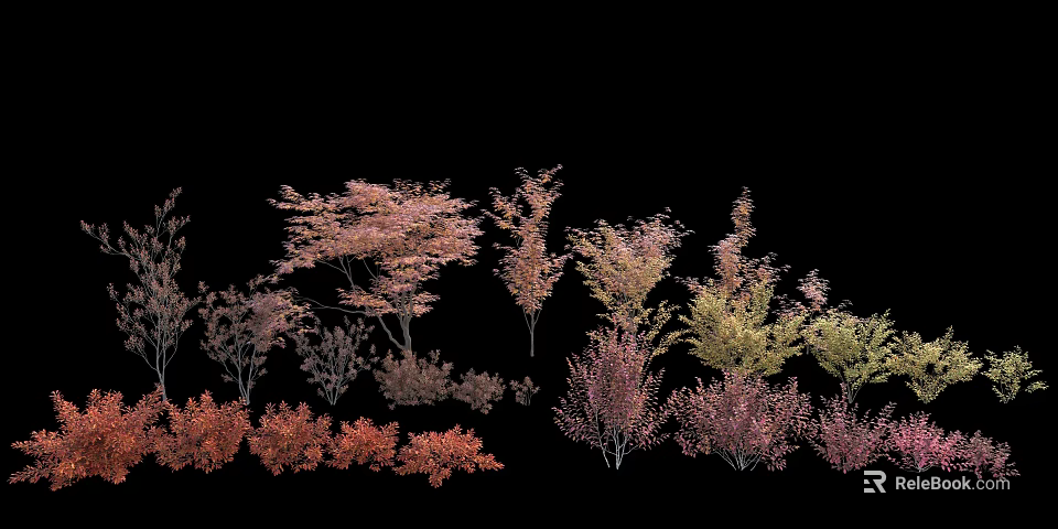 Colorful Ornamental Shrubs With Different Hues For Garden Landscaping Design 3d model 
