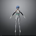 Anime Character With Blue Hair White Bodysuit And Black Green Accents Standing Gray Background