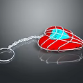 Stylish Red Heart Shaped Fashion Accessory With Silver Chain And Blue Gemstone