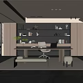 Modern Study Room Interior Design With Wooden Desk Chair Built in Bookshelf And Green Plant