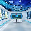 School Science Laboratory Interior With Starry Sky Ceiling Workbench Cabinets And Windows 3d model