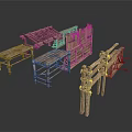Traditional Rustic Wooden Furniture Set With Tables Shelves And Screen Structures