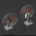 Two Air Cooler Fans with Red Blades White Base and Metal Mesh Cover