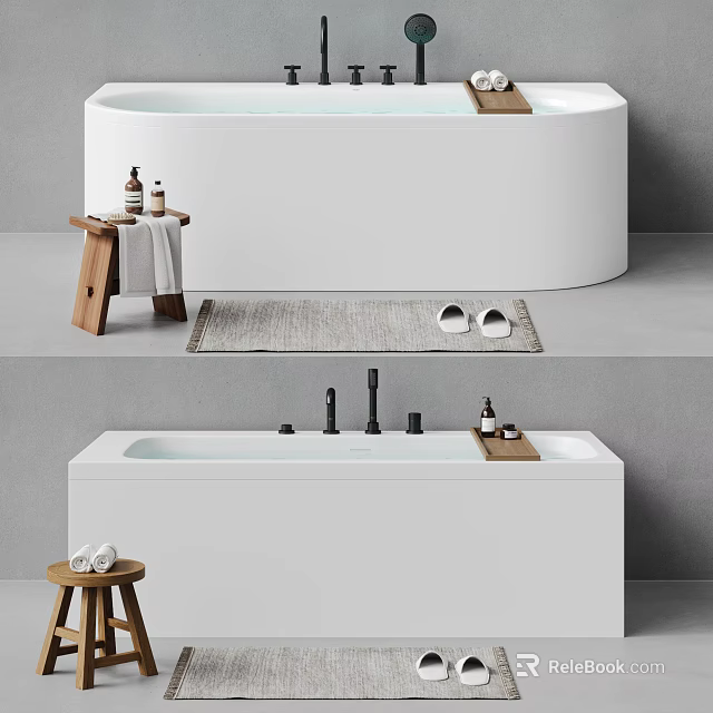 Modern Bathtub Interiors With Side Furniture Towels Slippers And Fixtures 3d model 