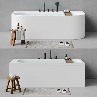 Modern Bathtub Interiors With Side Furniture Towels Slippers And Fixtures 3d model