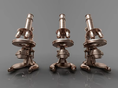 Three Copper Colored Medical Microscopes Designed for Laboratory Research and Analysis 3d model