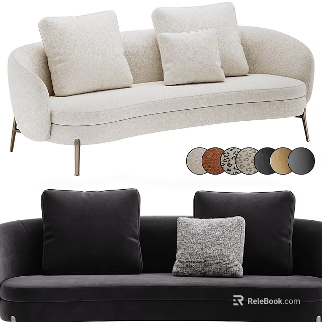 Modern Two Seater Sofa Design With Plush Pillows Metal Legs And Color Options 3d model 