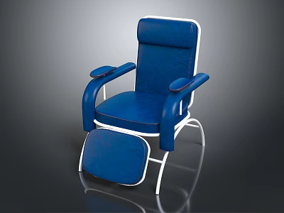 Recliner Chair with Blue Upholstery White Metal Frame Armrests and Footrest 3d model