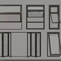 Various Window Types With Black Frames And Transparent Glass Panel Designs 3d model