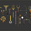 Various Ancient And Mythical Weapons Collection With Decorative Designs And Unique Shapes