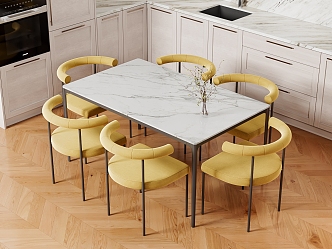 Simple Dining Table and Chair Combination Marble Rock Board Dining Table Fashion Dining Table and Chair 3d model