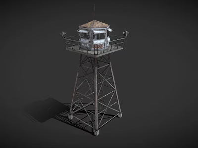 Industrial Equipment Metal Frame Tower With Top Shelter And Railing 3d model