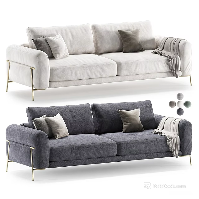 Luxury Soft Fabric Double Seater Sofa With Golden Metal Legs And Multiple Fabric Color Options 3d model 