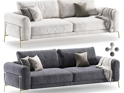 Luxury Soft Fabric Double Seater Sofa With Golden Metal Legs And Multiple Fabric Color Options 3d model
