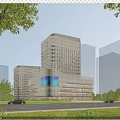 Modern High Rise Building Exterior With Glass Curtain Wall Urban Landscape And Vehicles