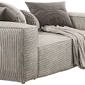 Two Seater Sofa With Ribbed Striped Fabric And Cozy Throw Pillows Plus Blanket