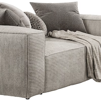 Two Seater Sofa With Ribbed Striped Fabric And Cozy Throw Pillows Plus Blanket 3d model