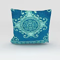 Elegant Blue Decorative Throw Pillow With Intricate White Floral Pattern Design 3d model