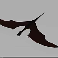 Flying Pterosaur With Red Wings And Black Body On Gray Background