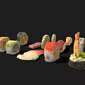 Fresh Sushi Rolls With Salmon Tuna Avocado And Sashimi Varieties