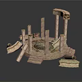 Ancient Greek Ruins With Broken Stone Columns And Circular Floor