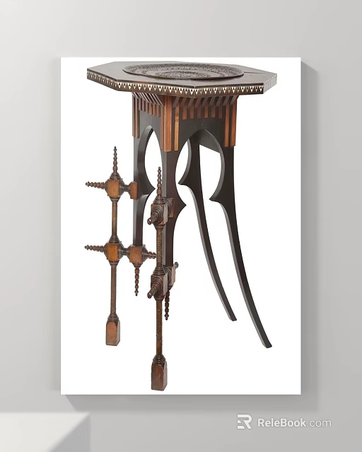 Oil Painting of Vintage Wooden Furniture with Intricate Carvings and Decorative Legs 3d model 