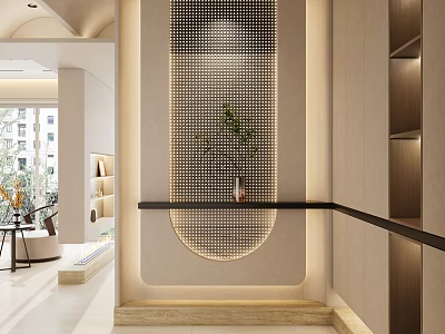 Modern Foyer Hallway With Perforated Screen And Green Plant 3d model