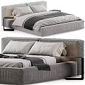 Modern Upholstered Gray Double Bed With Soft Pillows Throw Blanket And Side Table 3d model