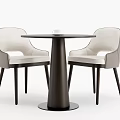 Modern Round Dining Table Set With Light Upholstered Chairs And Dark Wood Base 3d model