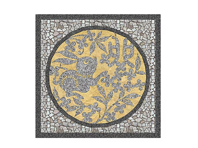 Square Mosaic Garden Ornament With Circular Yellow Design And Rabbit Floral Pattern 3d model