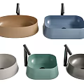 Multiple Modern Washbasins In Various Colors Round And Square Shapes With Black Faucets