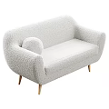 Light Gray Fluffy Sofa With Curved Armrests Wooden Legs And Modern Cozy Design