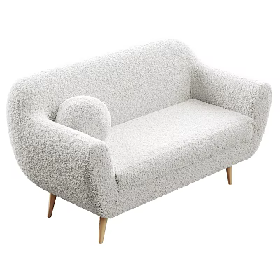 Light Gray Fluffy Sofa With Curved Armrests Wooden Legs And Modern Cozy Design 3d model