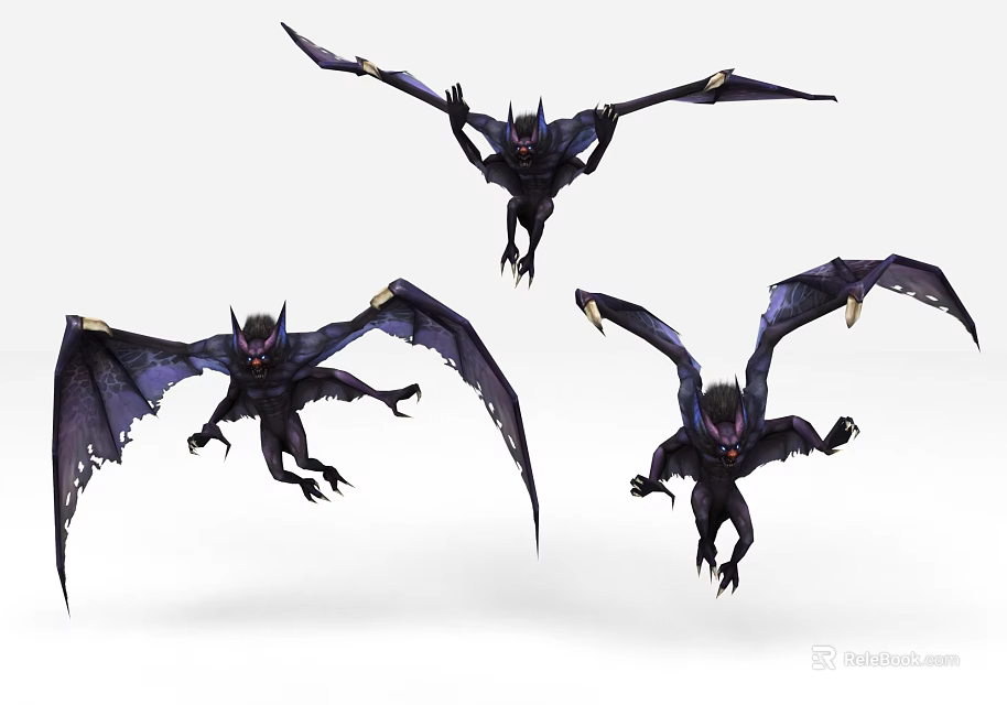 Dynamic Three Black Winged Demonic Game And Movie Characters Flying Pose 3d model 