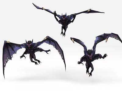 Dynamic Three Black Winged Demonic Game And Movie Characters Flying Pose 3d model