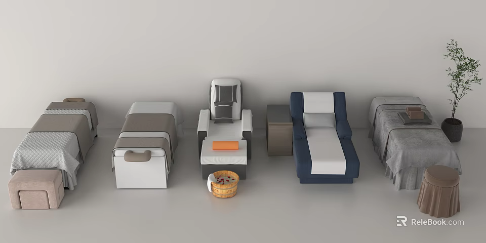 Comfortable Massage Beds In Different Styles With Soft Mattresses And Cushioned Backrests 3d model 