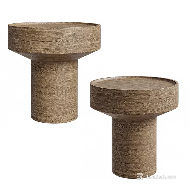 Modern Wooden Side Tables With Round Top Cylindrical Base And Natural Wood Grain 3d model 