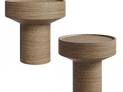 Modern Wooden Side Tables With Round Top Cylindrical Base And Natural Wood Grain 3d model
