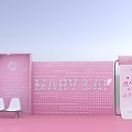 Mary Kay Pink Promotional Booth With Decorative Elements And Seating